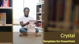  Presentation with digital books - Cool new presentation theme with length portrait of male student backdrop and a tawny brown colored foreground