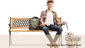  Presentation with books - Colorful presentation theme enhanced with male-student-with-books-sitting backdrop and a lemonade colored foreground