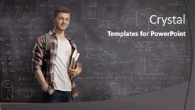  Presentation with back school - Audience pleasing presentation design consisting of male-student-with-books-standing backdrop and a dark gray colored foreground