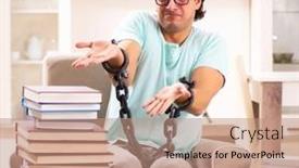  Presentation with many books - PPT theme having male-student-with-many-books background and a  colored foreground