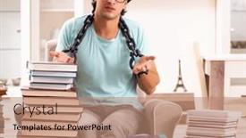  Presentation with many-books - Presentation theme with male-student-with-many-books background and a coral colored foreground