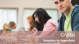  Presentation with equipping others - PPT layouts having male student with others writing background and a coral colored foreground