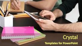  Presentation with closeup of foosball table soccer - Slide deck enhanced with male student with tablet computer background and a tawny brown colored foreground