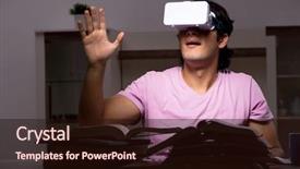  Presentation with virtual - Slide set featuring male student with virtual glasses background and a wine colored foreground