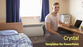  Presentation with drugs on campus - Colorful slides enhanced with male student working in bedroom backdrop and a tawny brown colored foreground
