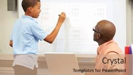  Presentation with student writing teacher - Presentation theme consisting of male student writing answer background and a coral colored foreground