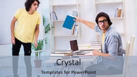  Presentation with examination - Audience pleasing slide deck consisting of male students in the classroom backdrop and a light blue colored foreground