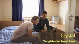  Presentation with students - Audience pleasing presentation theme consisting of male students working in bedroom backdrop and a tawny brown colored foreground