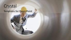  Presentation with hvac pipe - Audience pleasing theme consisting of male supervisor examining large pipe backdrop and a light gray colored foreground