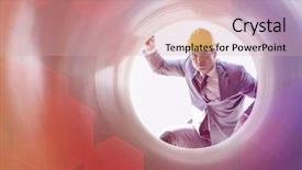  Presentation with pipe - Presentation theme with male supervisor examining large pipe background and a soft green colored foreground