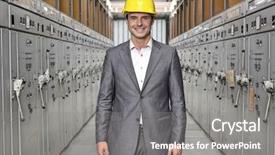  Presentation with kids room children smile - Slide set enhanced with male supervisor standing in control background and a gray colored foreground