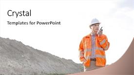  Presentation with walkie talkie - Slide deck having male supervisor using walkie-talkie background and a white colored foreground