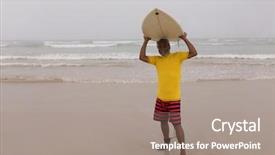  Presentation with head - Colorful PPT layouts enhanced with male surfer carrying the surfboard backdrop and a gray colored foreground