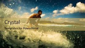  Presentation with wave - Cool new presentation design with male surfer ride the wave backdrop and a  colored foreground