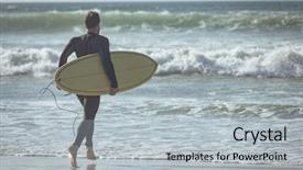  Presentation with seawater - Amazing presentation theme having male surfer with a surfboard backdrop and a  colored foreground