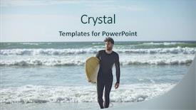  Presentation with walking - Slide deck with male surfer with a surfboard background and a sky blue colored foreground