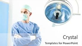  Presentation with operating room - PPT layouts consisting of male surgeon inside operating room background and a white colored foreground