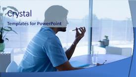  Presentation with healthcare workers - Slide deck enhanced with male surgeon talking on mobile background and a light blue colored foreground