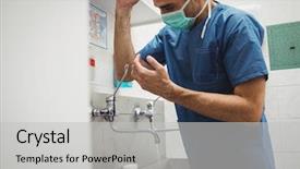  Presentation with hand surgeon - Cool new PPT theme with male surgeon washing hands prior backdrop and a light gray colored foreground