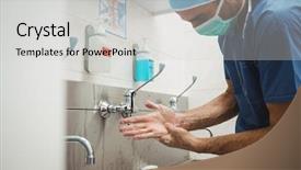  Presentation with hand surgeon - PPT layouts with male surgeon washing his hands background and a light gray colored foreground