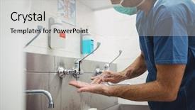  Presentation with healthcare workers - Audience pleasing slides consisting of male surgeon washing his hands backdrop and a light gray colored foreground