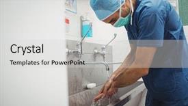 Presentation with healthcare workers - Slide deck consisting of male surgeon washing his hands background and a light gray colored foreground