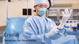  Presentation with operation room - PPT layouts enhanced with grandpa dolls in chinese background and a sky blue colored foreground.