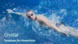  Presentation with swimming pool - Presentation theme featuring male swimmer at the swimming background and a ocean colored foreground