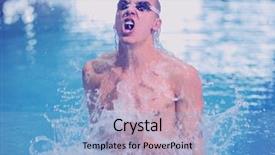  Presentation with swimming pool - Presentation theme with male swimmer at the swimming background and a light blue colored foreground
