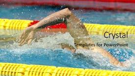  Presentation with pool lanes - Presentation theme consisting of male swimmer swimming crawl background and a yellow colored foreground