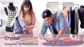  Presentation with worried female college student for health check up - Colorful presentation design enhanced with male tailor with female student backdrop and a  colored foreground