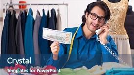  Presentation with workshop - Cool new PPT layouts with male tailor working at workshop backdrop and a ocean colored foreground