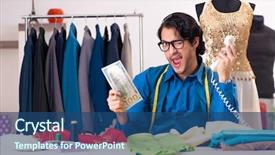  Presentation with critical thinking workshop - Cool new PPT layouts with male tailor working at workshop backdrop and a ocean colored foreground