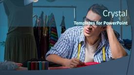  Presentation with sewer - Beautiful PPT theme featuring male tailor working in sewer shop backdrop and a ocean colored foreground