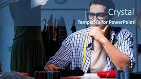  Presentation with sewer - Cool new PPT layouts with male tailor working in sewer shop backdrop and a ocean colored foreground