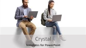  Presentation with teacher - Audience pleasing presentation theme consisting of male-teacher-and-a-female backdrop and a light gray colored foreground