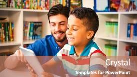  Presentation with using digital tablet - Audience pleasing presentation theme consisting of male teacher and student using backdrop and a  colored foreground