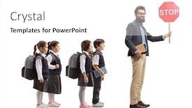  Presentation with stop - PPT layouts consisting of male-teacher-carrying-a-stop background and a white colored foreground