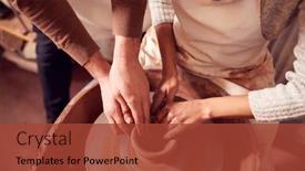  Presentation with pottery - Presentation theme enhanced with male-teacher-helping-woman-sitting background and a red colored foreground