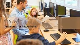  Presentation with coding - PPT theme featuring male-teacher-teaching-coding and a coral colored foreground