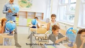  Presentation with teaching - Slide deck featuring male-teacher-teaching-elementary-students and a soft green colored foreground