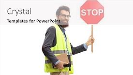  Presentation with stop - Cool new slides with male-teacher-wearing-a-safety backdrop and a white colored foreground