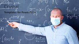  Presentation with math lesson - Amazing presentation design having male-teacher-with-mask-teaching backdrop and a ocean colored foreground