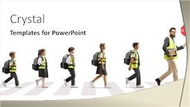  Presentation with pedestrian crossing - Presentation theme having male-teacher-with-schoolchildren-carrying background and a white colored foreground