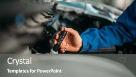  Presentation with car brake - Beautiful presentation theme featuring male technician checks brake fluid backdrop and a gray colored foreground