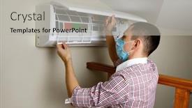  Presentation with conditioner - Cool new slides with male-technician-cleaning-air-conditioner backdrop and a light gray colored foreground