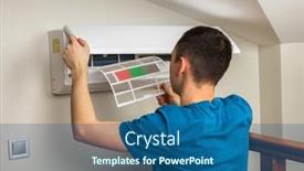 Presentation with conditioner - PPT theme having male-technician-cleaning-air-conditioner background and a ocean colored foreground