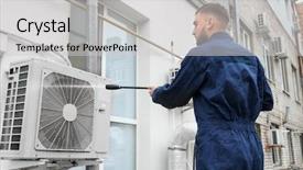  Presentation with conditioner - PPT layouts having male technician cleaning air conditioner background and a  colored foreground