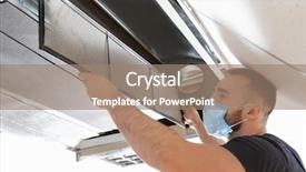  Presentation with conditioner - Presentation theme enhanced with male technician cleaning industrial air background and a coral colored foreground