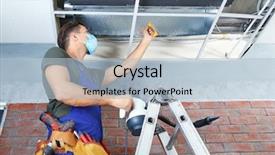  Presentation with conditioner - Theme having male technician cleaning industrial air background and a light blue colored foreground